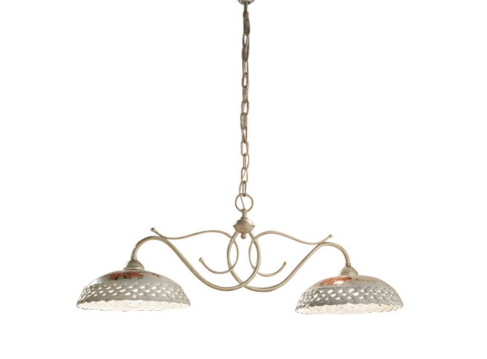 Hanging Lamp 2 Lights Ceramic Hand Made Perforated and Decorated - Verona Viadurini
