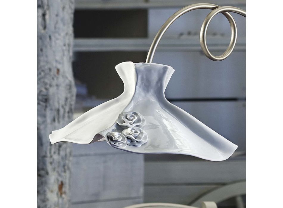 Hanging Lamp 2 Lights Handmade in Glossy Ceramic with Roses - Lecco Viadurini