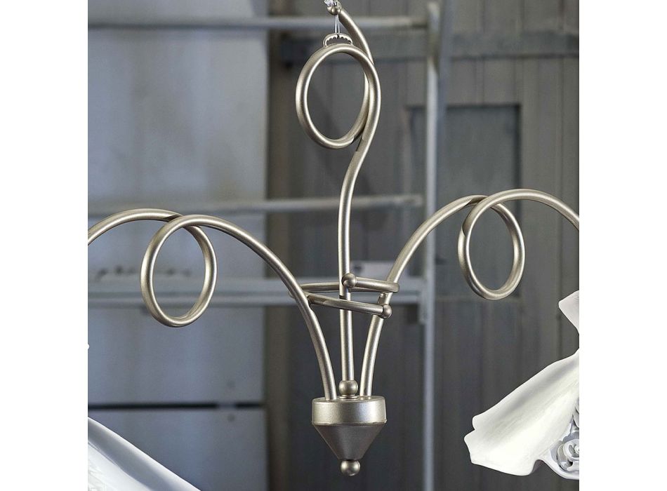 Hanging Lamp 2 Lights Handmade in Glossy Ceramic with Roses - Lecco Viadurini