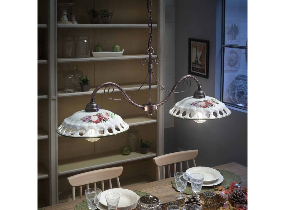 Hanging Lamp 2 Lights in Handmade Ceramic with Passanastri - Naples Viadurini