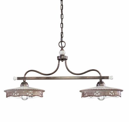 Vintage Hanging Lamp 2 Lights in Handmade Iron Ceramic - Alessandria Viadurini