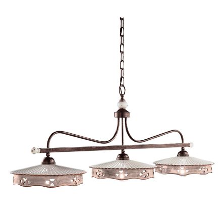 Hanging Lamp 3 Lights Vintage Ceramic and Handmade Iron - Alessandria Viadurini