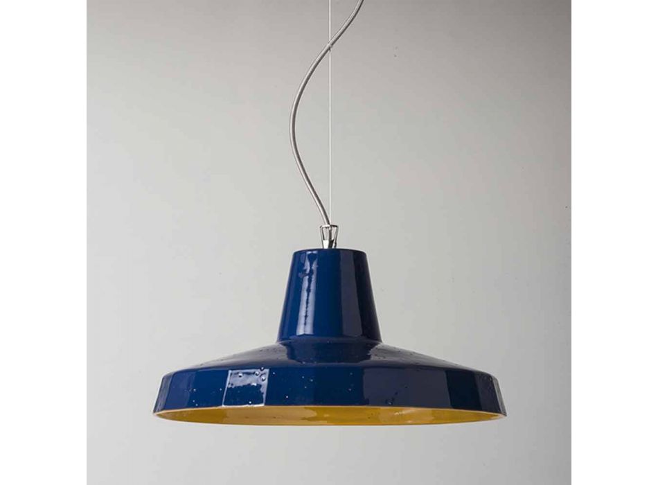 Hanging lamp 42 cm in brass and Tuscan majolica Rossi - Toscot Viadurini