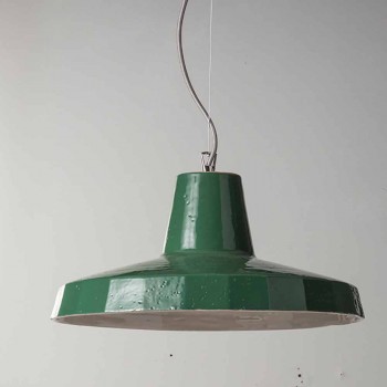 Hanging lamp 42 cm in brass and Tuscan majolica Rossi - Toscot