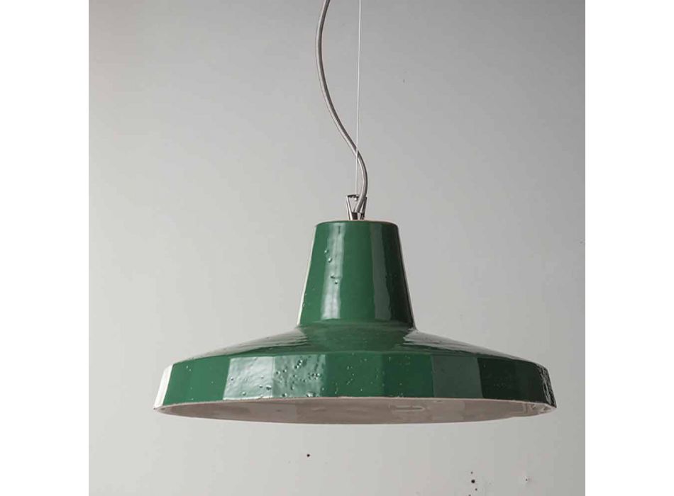Hanging lamp 42 cm in brass and Tuscan majolica Rossi - Toscot