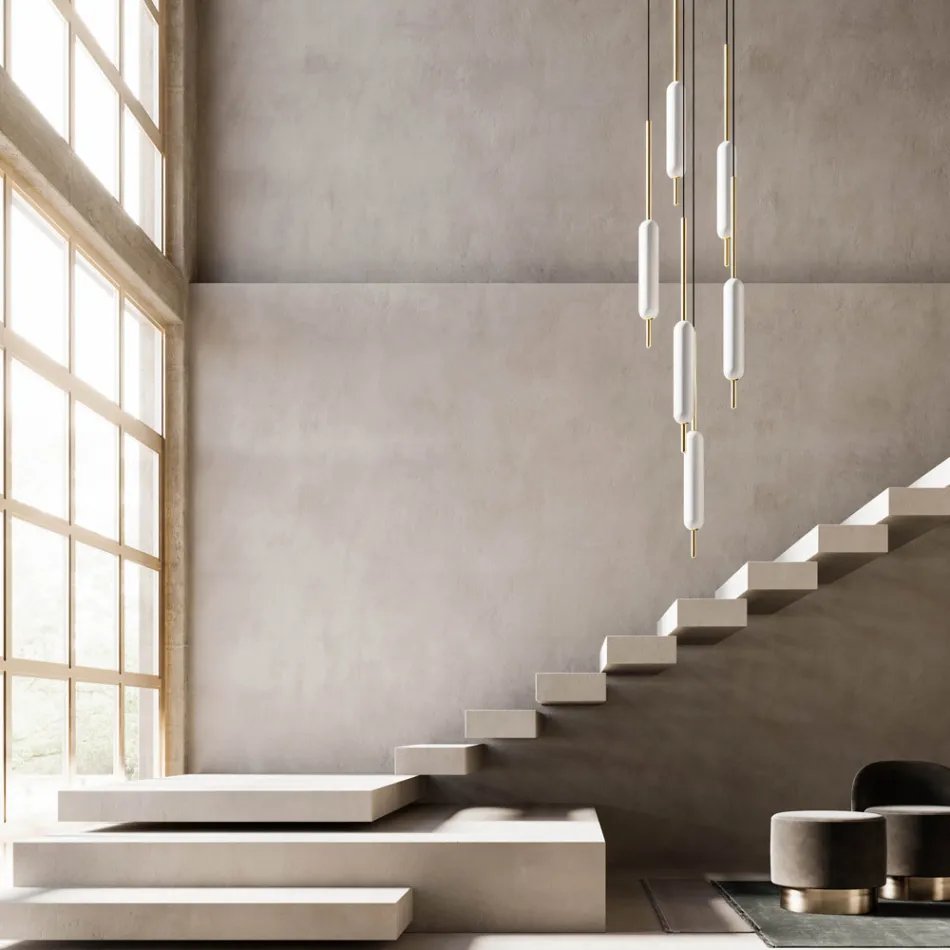 Suspended Lamp with 1, 3 or 6 Lights in Brass Modern Design - Typha by Il Fanale Viadurini