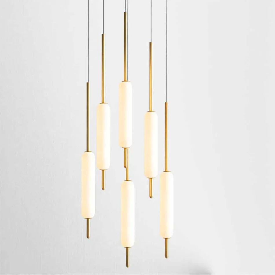 Suspended Lamp with 1, 3 or 6 Lights in Brass Modern Design - Typha by Il Fanale Viadurini