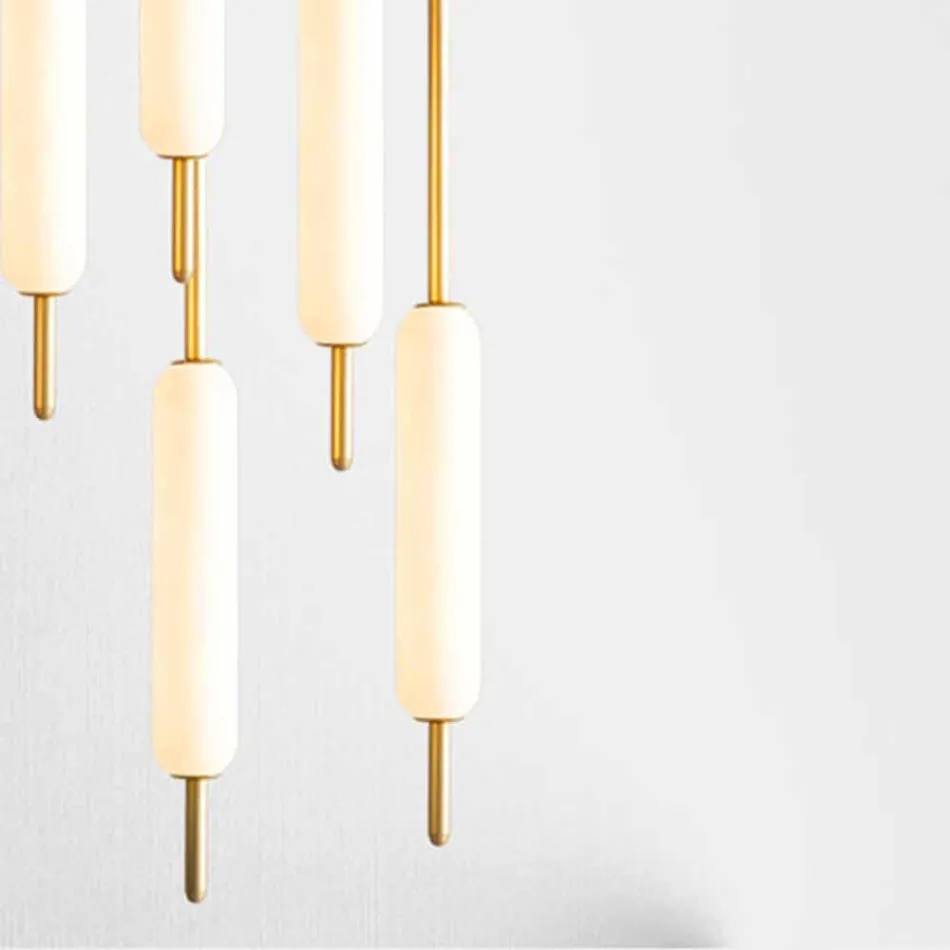 Suspended Lamp with 1, 3 or 6 Lights in Brass Modern Design - Typha by Il Fanale Viadurini