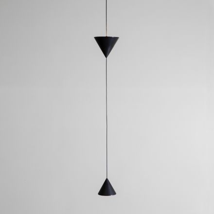 Suspended Wire Lamp in Black Aluminum and Double Cone Design - Mercado Viadurini
