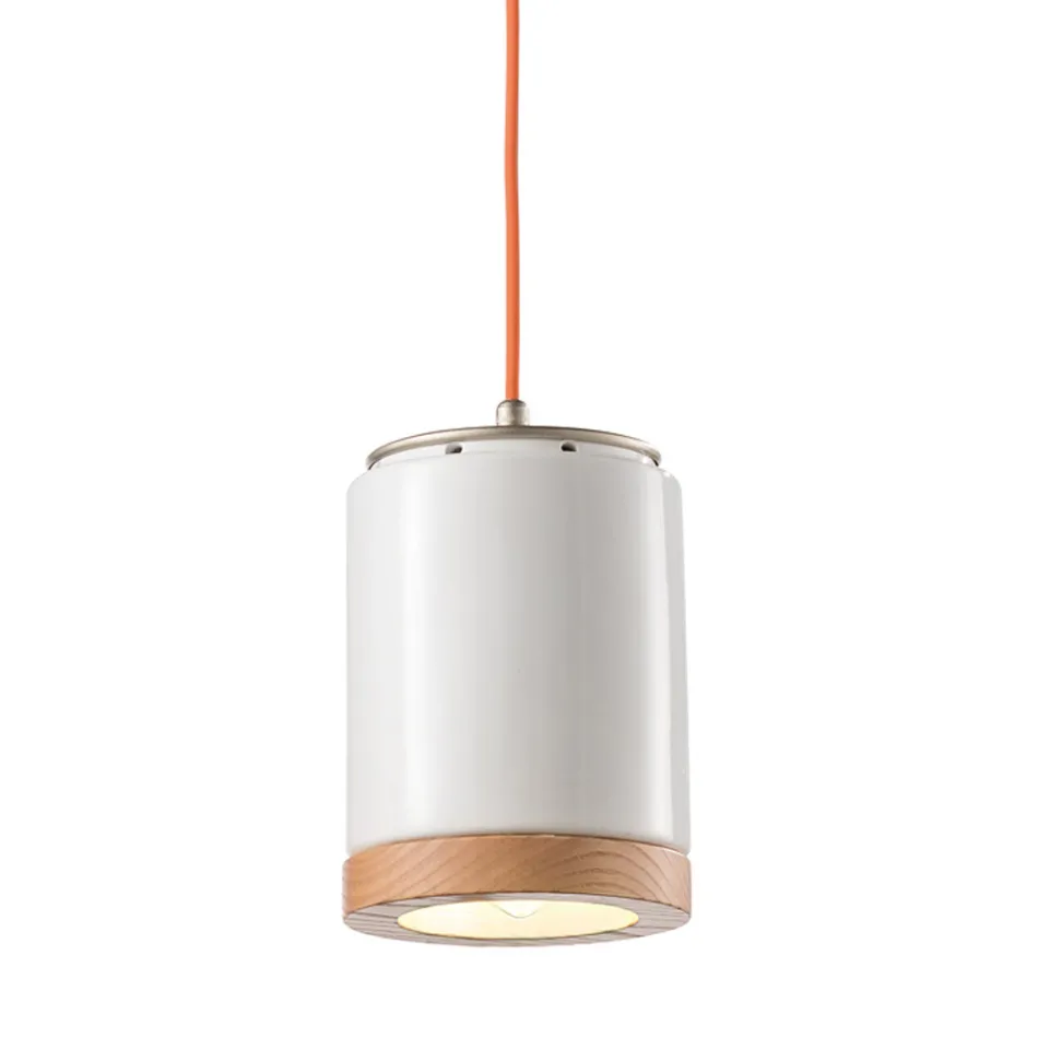 Nordic Style Handcrafted Hanging Lamp in Wood and Ceramic - Nateca Viadurini