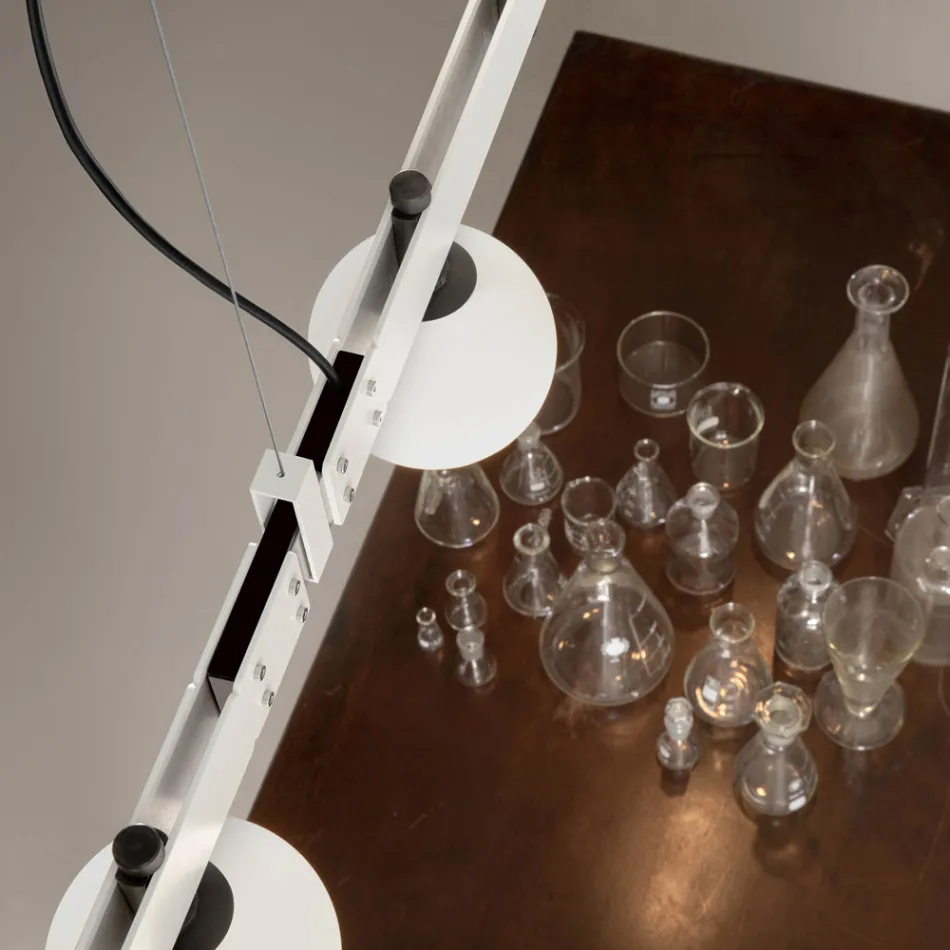 Suspended Lamp Design White Aluminum with Glass Spheres and Spotlights - Exodus Viadurini