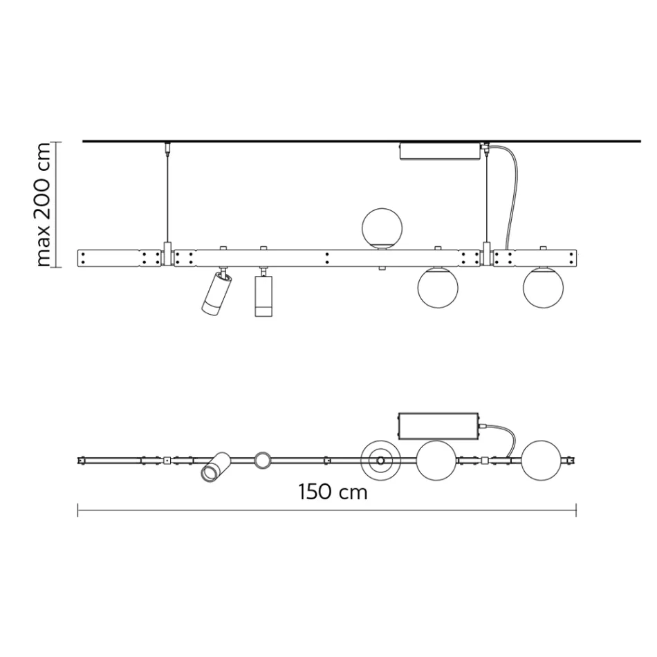 Suspended Lamp Design White Aluminum with Glass Spheres and Spotlights - Exodus Viadurini