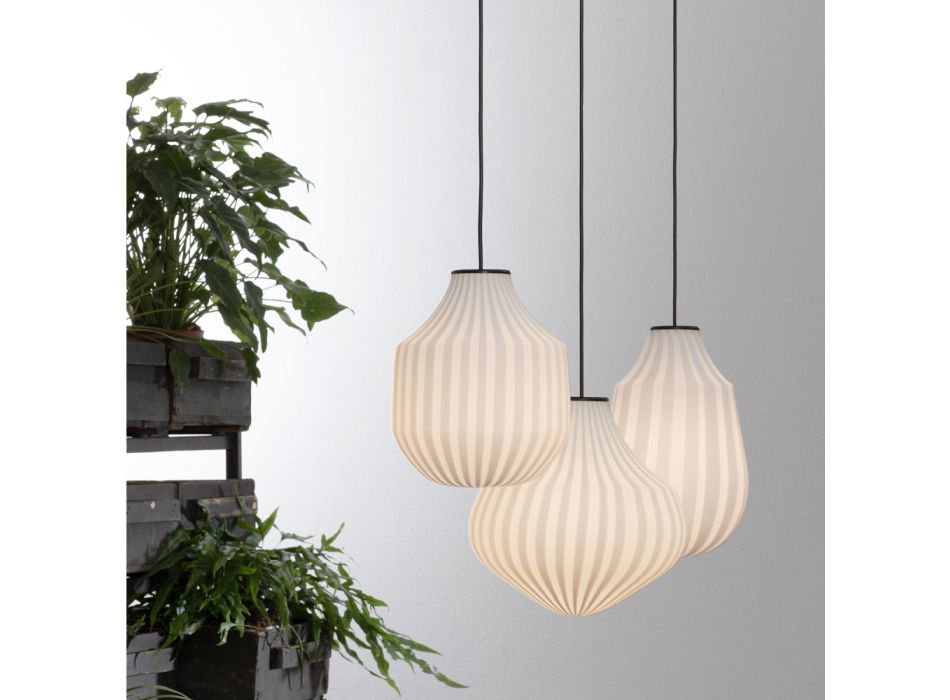Suspended Lamp Design Elongated in White Filigree Glass - Caravan Viadurini