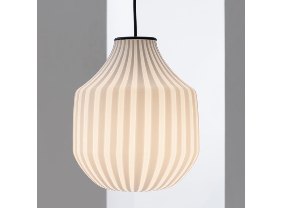 Round Design Hanging Lamp in White Filigree Glass - Caravan Viadurini