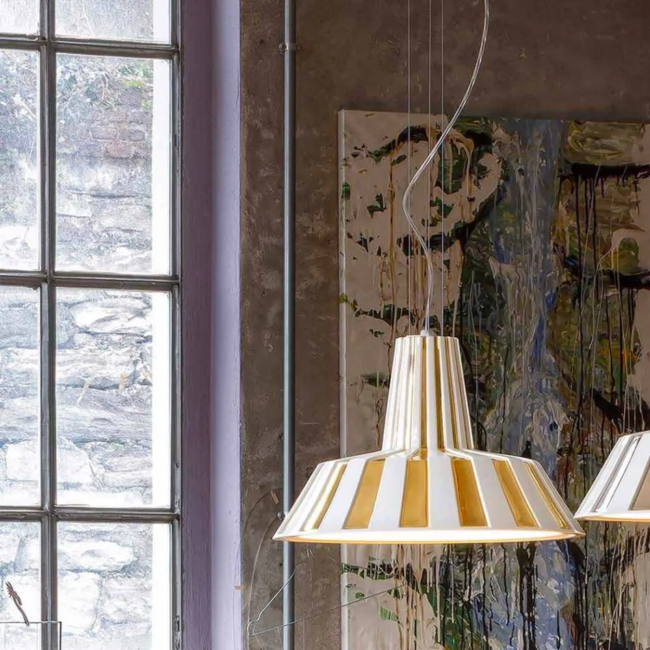 Suspended Design Lamp in Ceramic Striped - Budin Viadurini