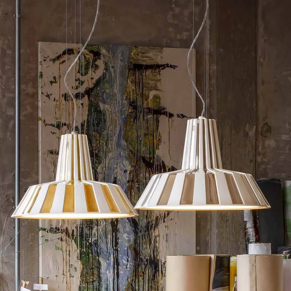 Suspended Design Lamp in Ceramic Striped - Budin Viadurini