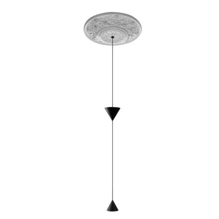 Design Suspended Lamp in White Plaster and Black Aluminum 2 Cones - Tesera Viadurini