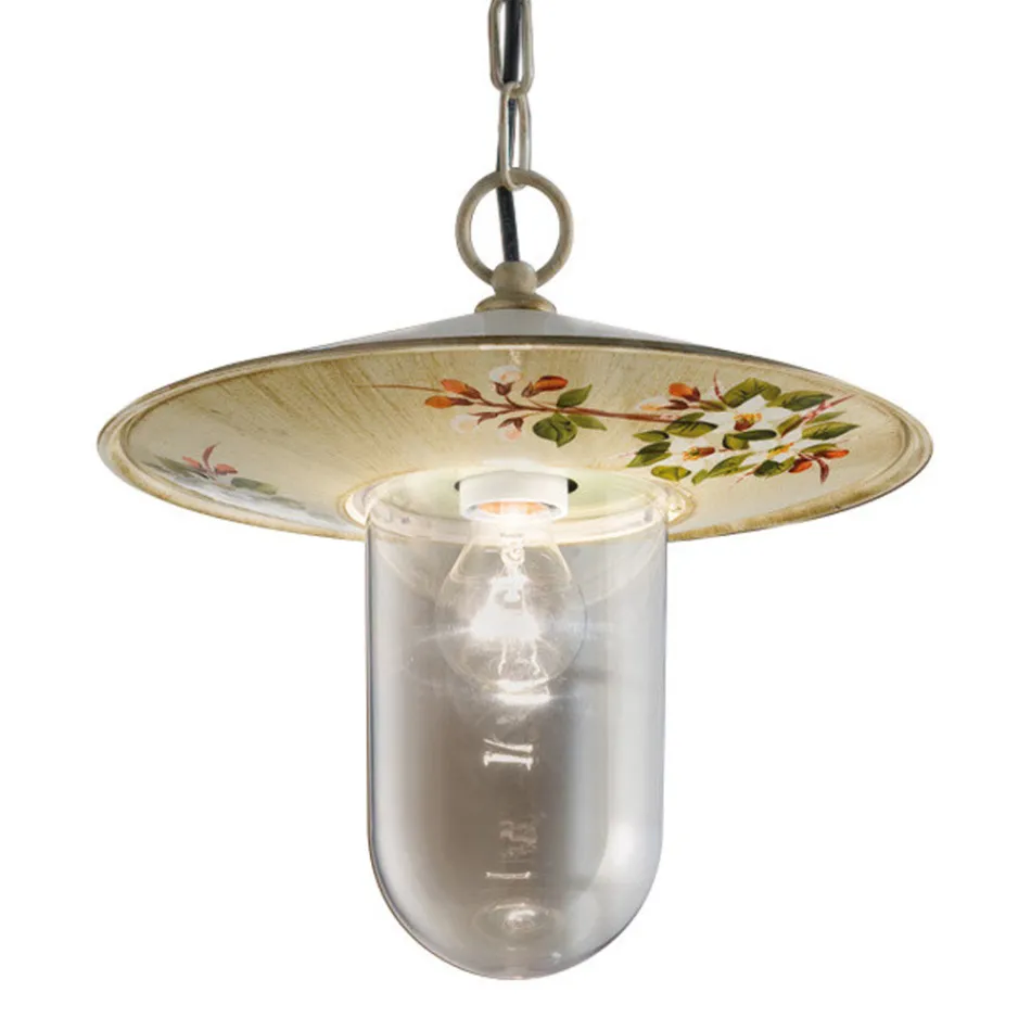 Outdoor Suspended Lamp in Aluminum Hand Painted Flowers Decor - Genoa Viadurini