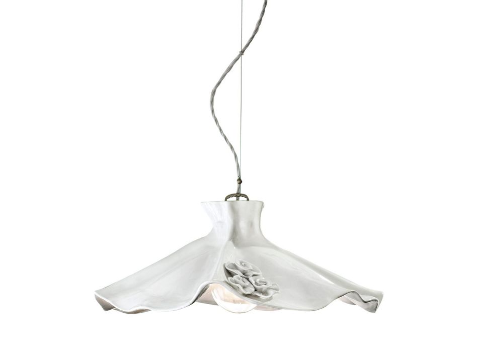 Handmade Hanging Lamp in Glossy Ceramic and Roses 2 Sizes - Lecco Viadurini
