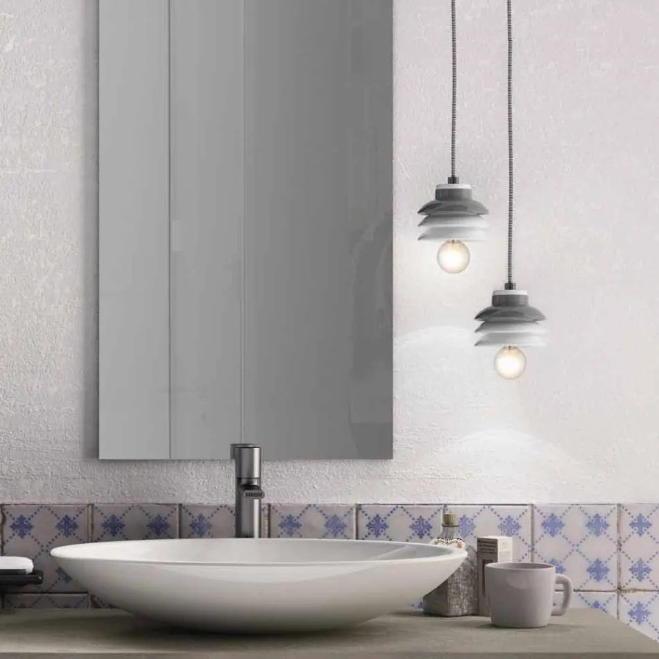 Suspended lamp in ceramic and modern aluminum made in Italy Asia Viadurini