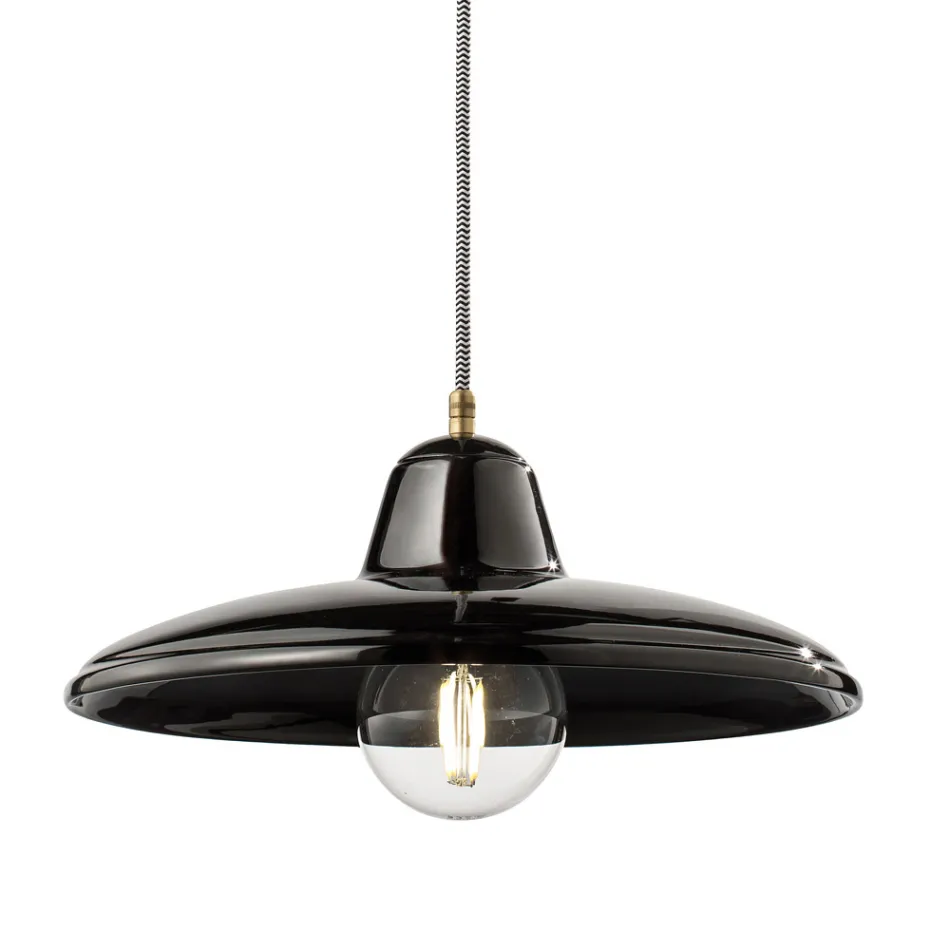 Suspended Lamp in Black Ceramic and Iron Industrial Vintage Design - Bew Viadurini
