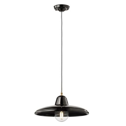 Suspended Lamp in Black Ceramic and Iron Industrial Vintage Design - Bew Viadurini