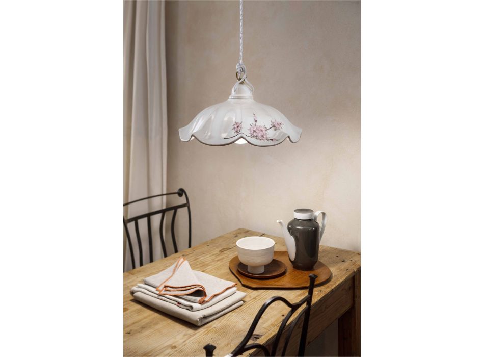 Suspended Lamp in Iron and Hand-Decorated Wavy Ceramic - Belluno Viadurini