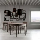 Suspended Lamp in Anthracite Linen with Internal Design Print 2 Sizes - Bramosia Viadurini