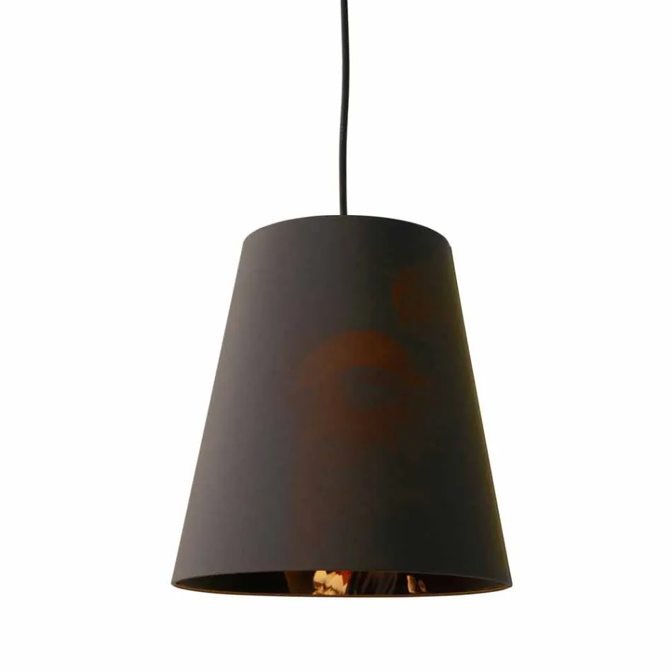Suspended Lamp in Anthracite Linen with Internal Design Print 2 Sizes - Bramosia Viadurini