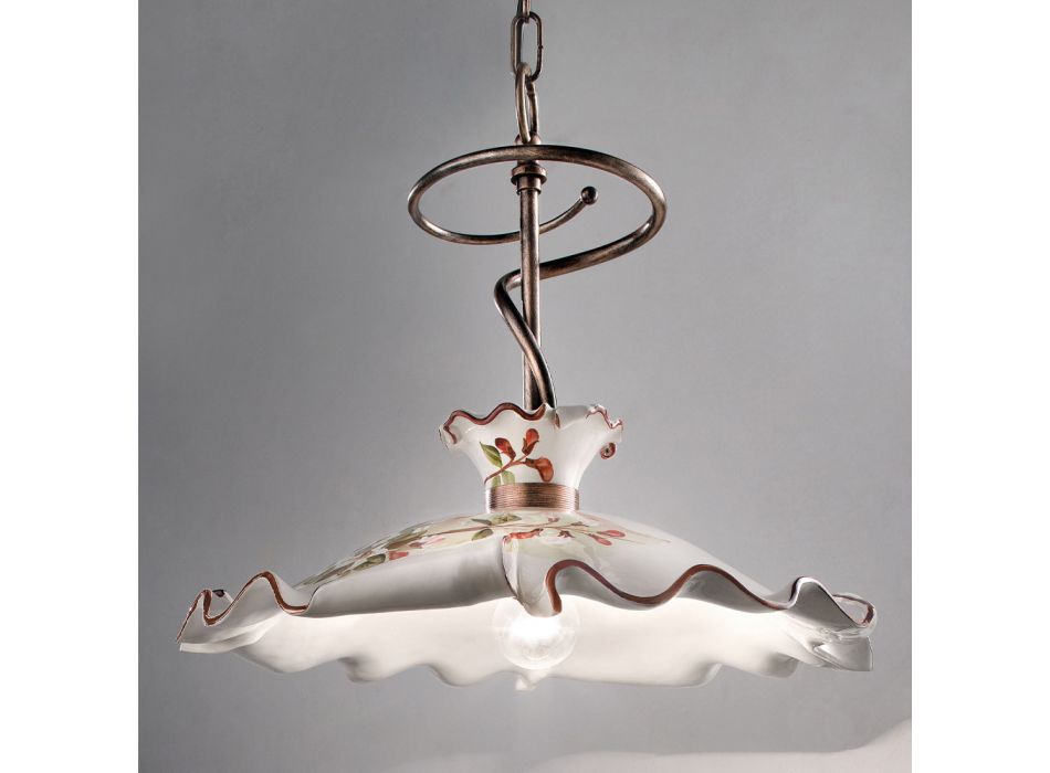 Hanging Lamp in Metal and Hand Painted Decorated Ceramic - Milan Viadurini