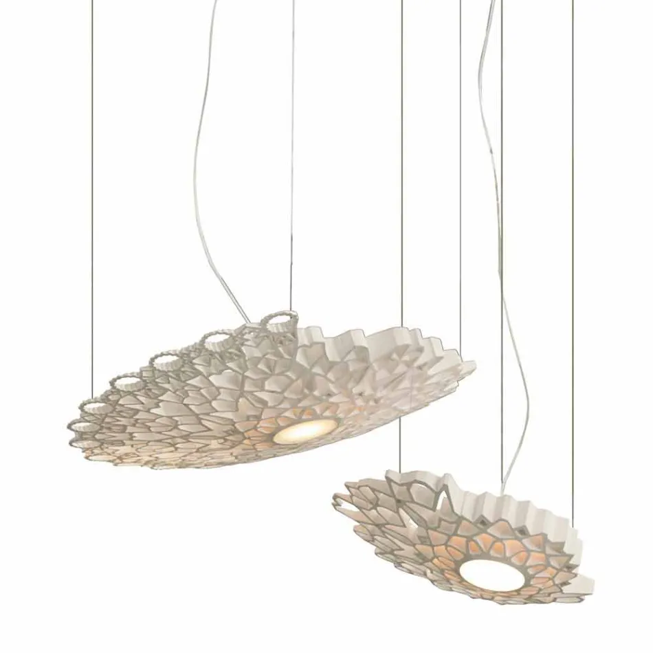 Suspended Lamp in Technopolymer White or Gold Design 2 Dimensions - Cathedral Viadurini