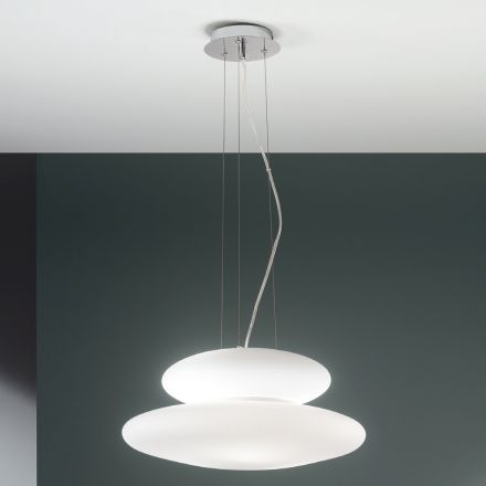 Suspended Lamp in Blown White Glass and Chromed Metal - Illumina Viadurini