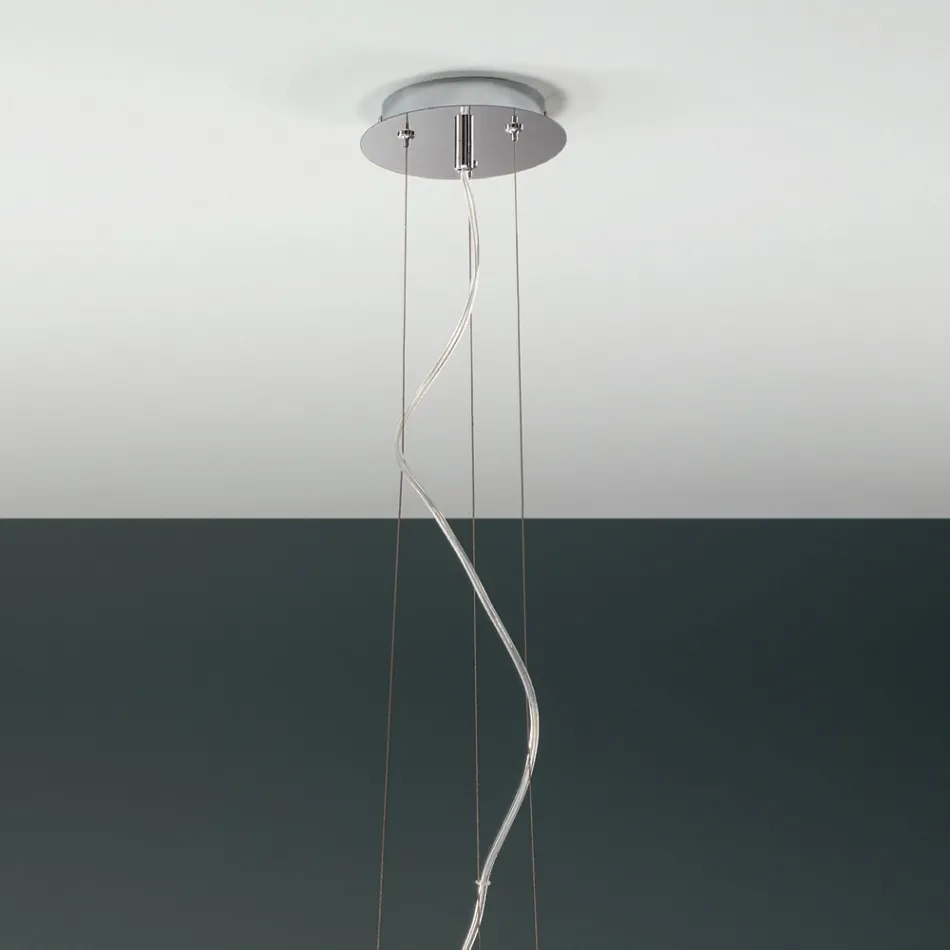 Suspended Lamp in Blown White Glass and Chromed Metal - Illumina Viadurini