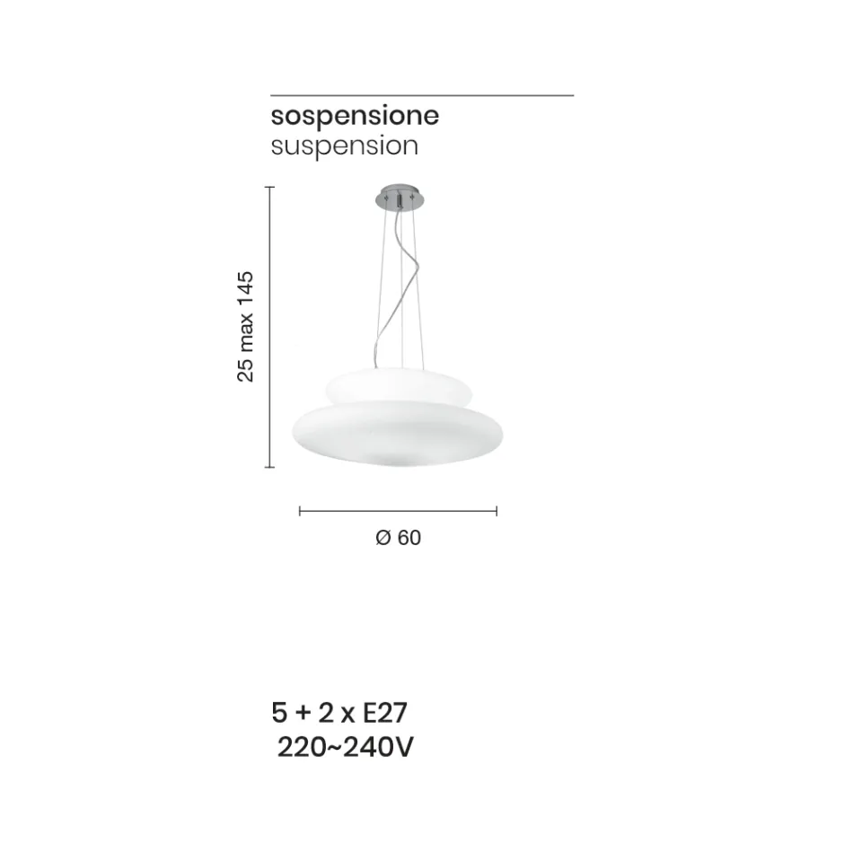 Suspended Lamp in Blown White Glass and Chromed Metal - Illumina Viadurini