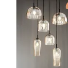 Suspended Lamp in Blown Striped Glass and Painted Metal - Giuliano Viadurini