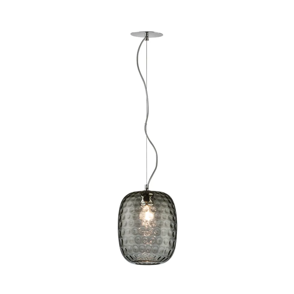 Venetian Glass and Chrome Metal Pendant Lamp Made in Italy - Calima Viadurini