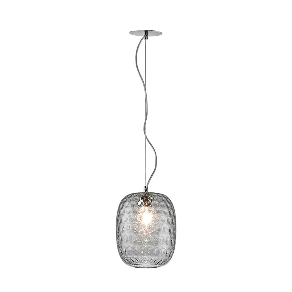 Venetian Glass and Chrome Metal Pendant Lamp Made in Italy - Calima Viadurini
