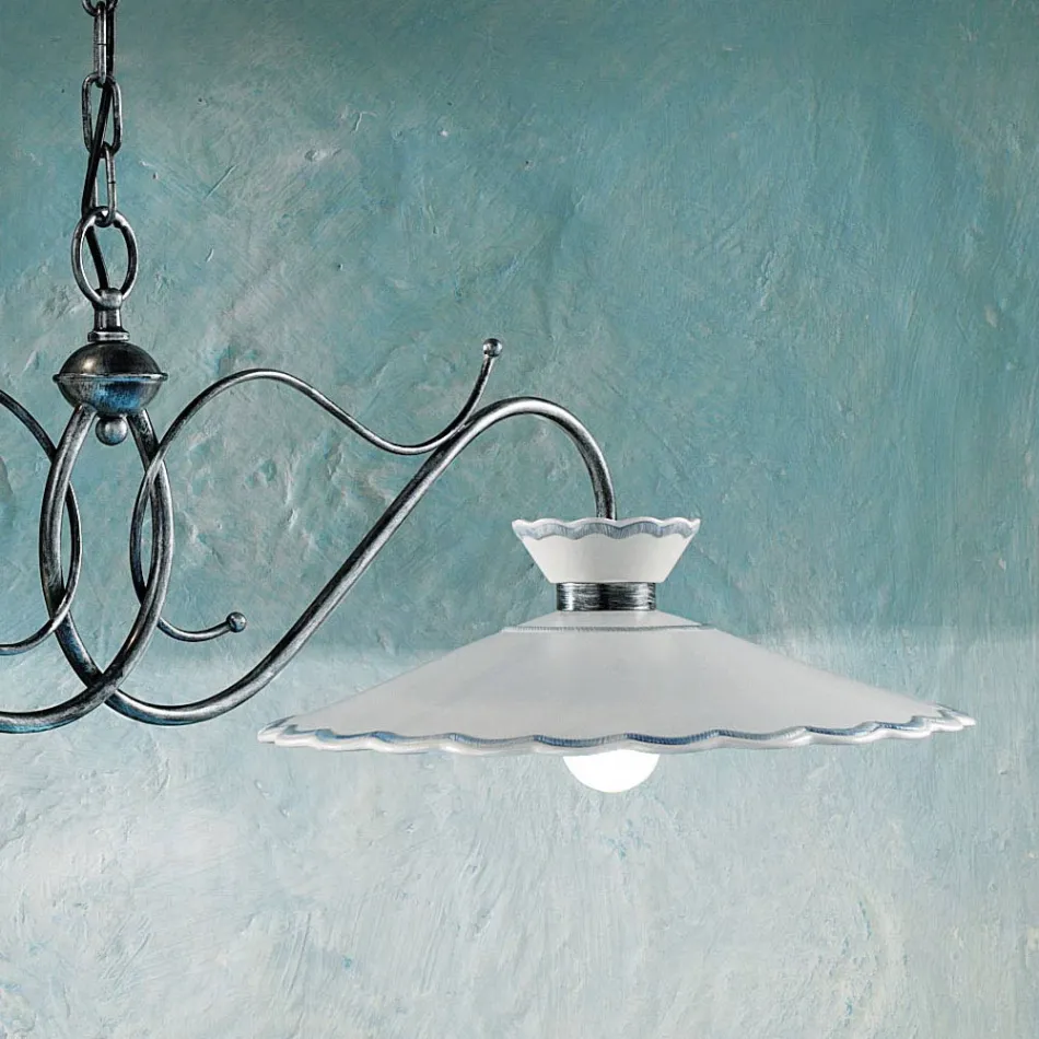 Linear Suspended Lamp 2 Lights Ceramic Handcrafted Embroidery Effect - Ravenna Viadurini