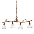 Linear Suspended Lamp 4 Lights in Iron, Glass and Ceramic Roses - Siena