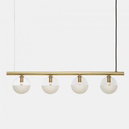 Linear Suspended Lamp 4 Lights Natural Brass and Glass - Molecola by Il Fanale Viadurini