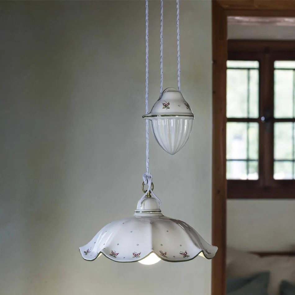 Ups and Down Hanging Lamp in Hand-Decorated Wavy Ceramic - Belluno Viadurini