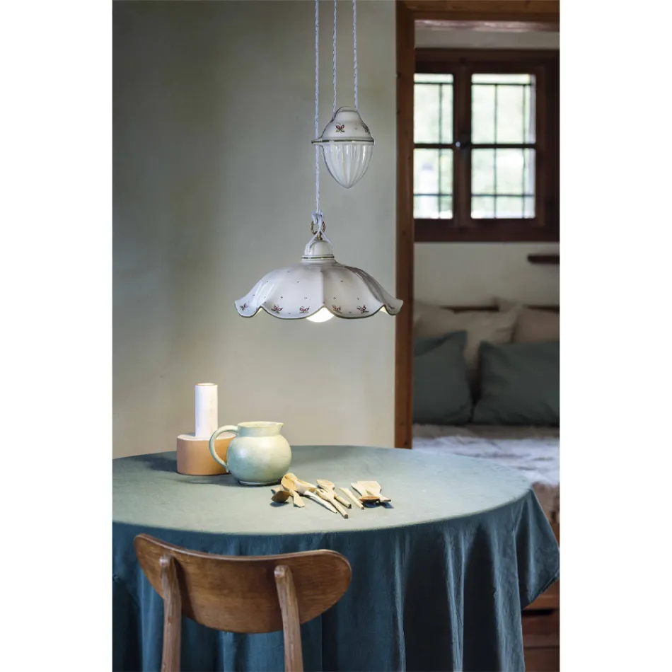 Ups and Down Hanging Lamp in Hand-Decorated Wavy Ceramic - Belluno Viadurini