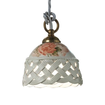 Round Hanging Lamp in Decorated Perforated Handmade Ceramic - Verona Viadurini