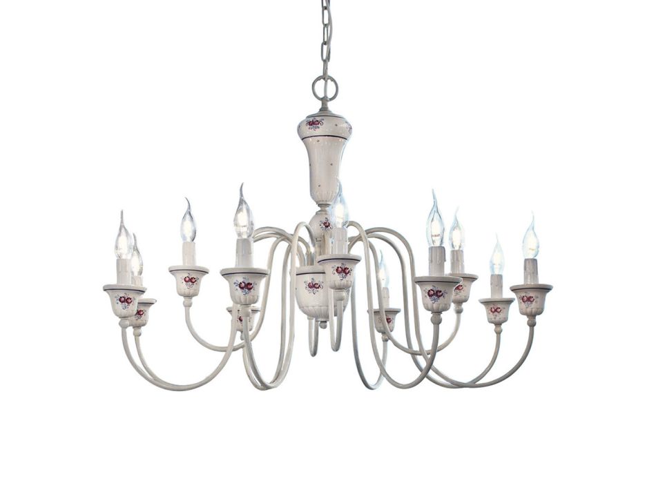 Chandelier 12 Lights Artisan Hand Painted Ceramic and Brass - Sanremo