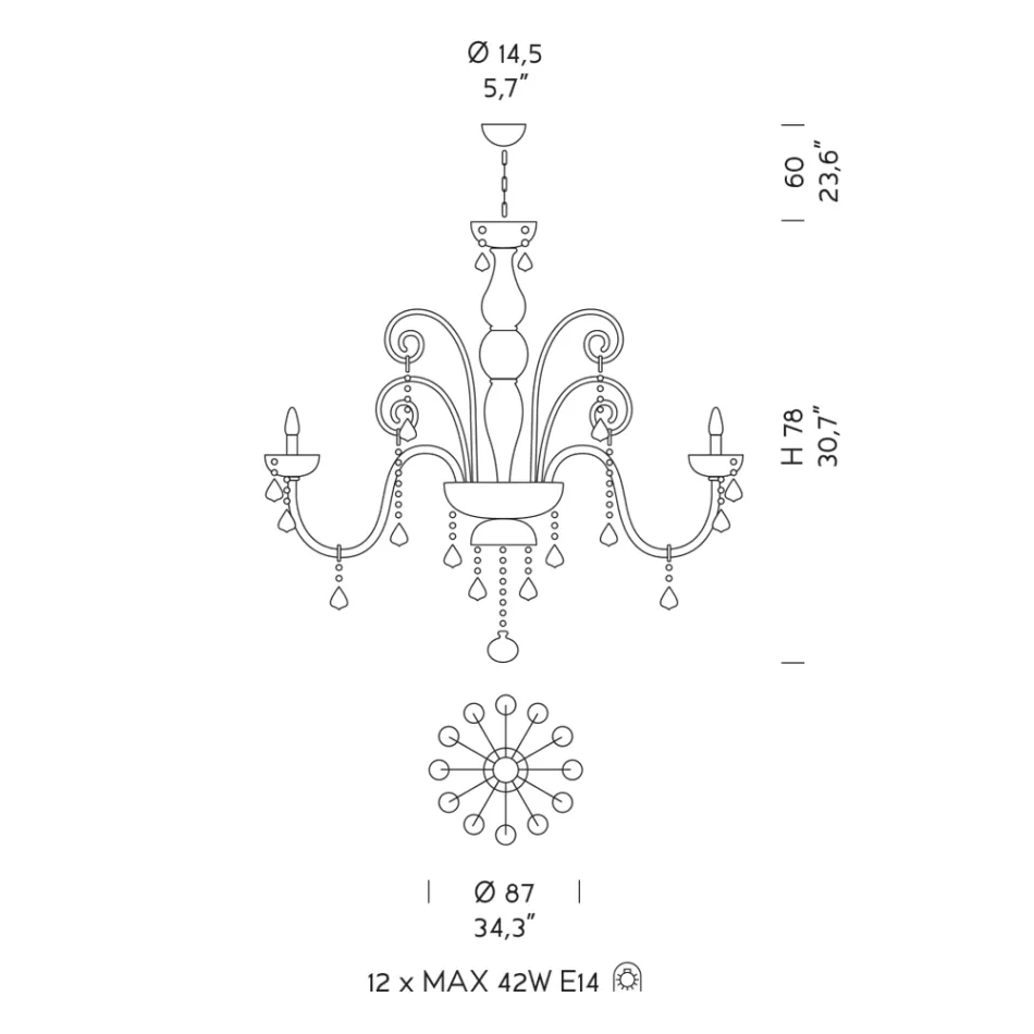 Artisan 12 Lights Chandelier in Venetian Glass and Metal - Florentine Viadurini