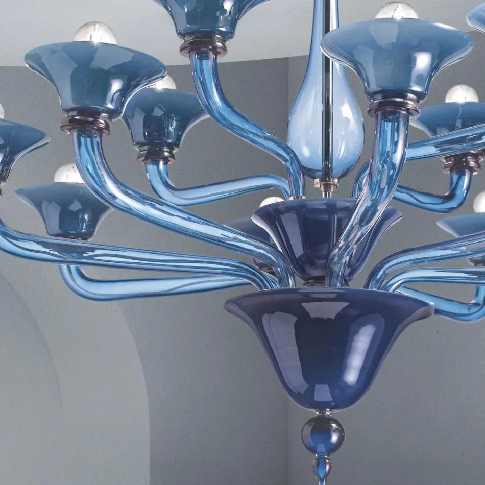Venetian Glass Chandelier 12 Lights Made in Italy - Ismail Viadurini