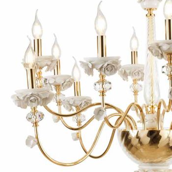 Classic 12 Lights Chandelier in Porcelain and Luxury Blown Glass - Eteria