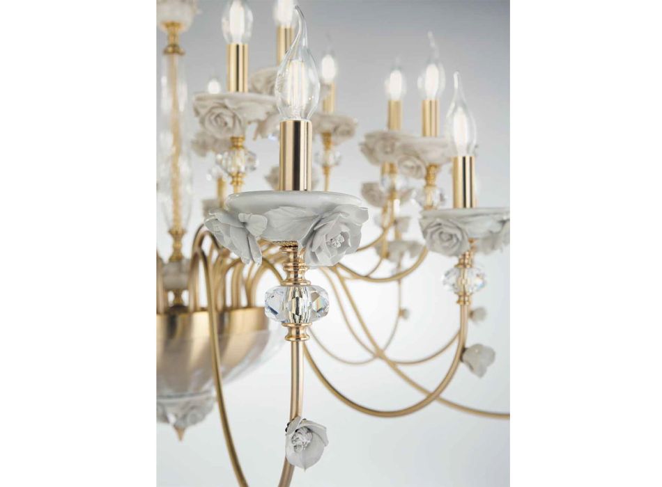 Classic 12 Lights Chandelier in Porcelain and Luxury Blown Glass - Eteria