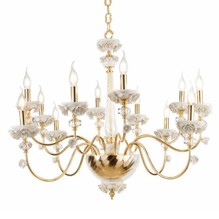 Classic 12 Lights Chandelier in Porcelain and Luxury Blown Glass - Eteria Viadurini