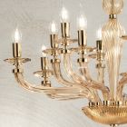 Classic 12 Lights Chandelier in Handmade Rigaton Glass and Gold Metal - Fievole Viadurini
